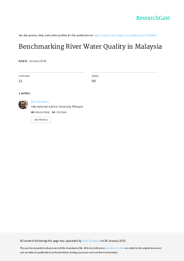 Pdf Benchmarking River Water Quality In Malaysia Zaki Zainudin Academia Edu