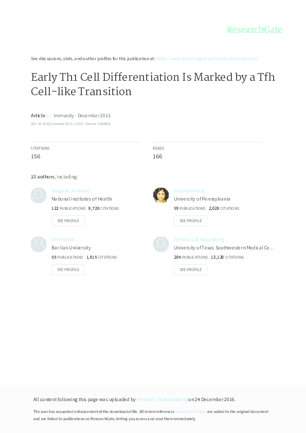 (PDF) Early Th1 Cell Differentiation Is Marked by a Tfh Cell-like ...