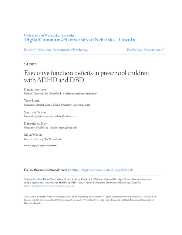 (PDF) Executive function deficits in preschool children with ADHD and DBD