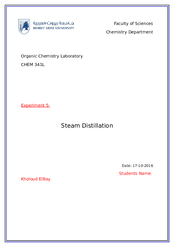 (DOC) Steam Distillation