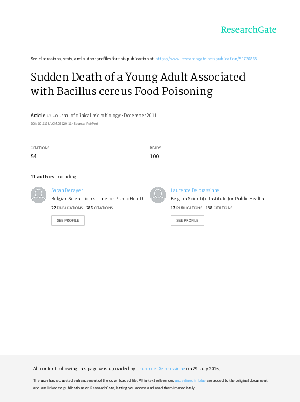(PDF) Sudden death of a young adult associated with Bacillus cereus