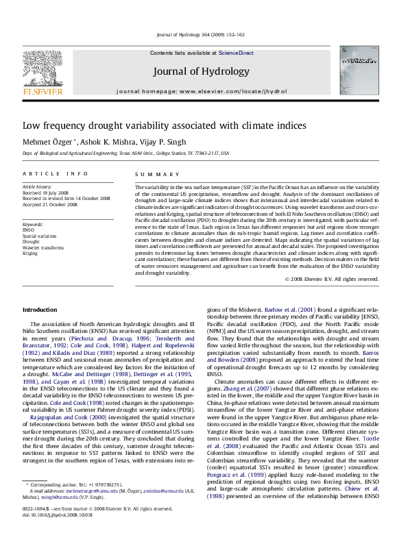 (PDF) Low frequency drought variability associated with climate indices