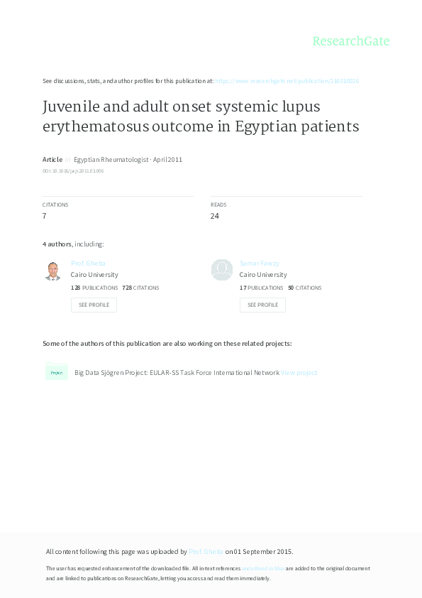 (PDF) Juvenile and adult onset systemic lupus erythematosus outcome in ...