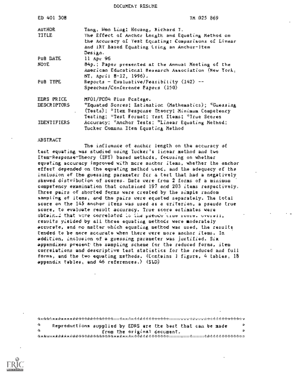 (PDF) The Effect of Anchor Length and Equating Method on the Accuracy ...