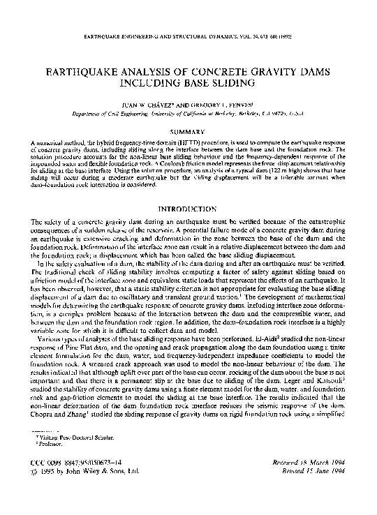 (PDF) Earthquake analysis of concrete gravity dams including dam‐water ...