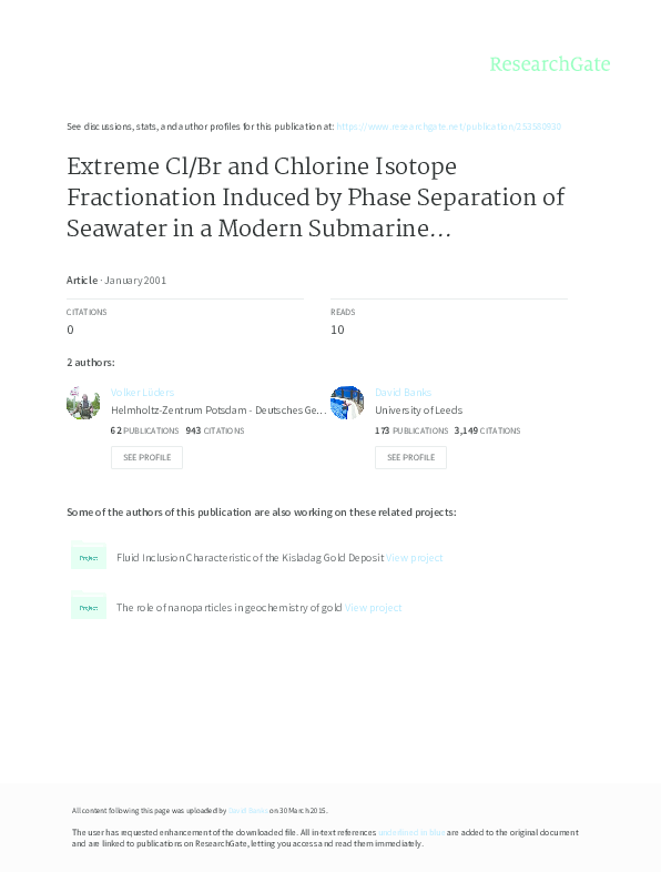 (PDF) Extreme Cl/Br and Chlorine Isotope Fractionation Induced by Phase