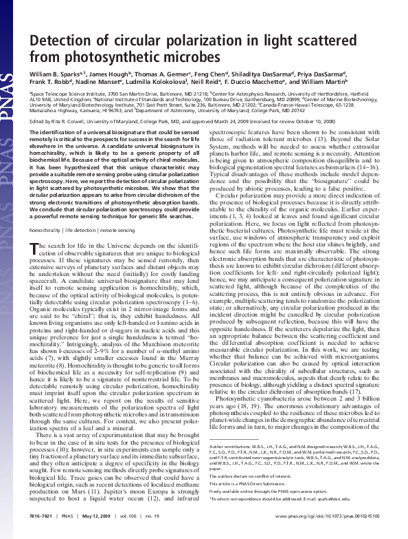 (PDF) Detection of circular polarization in light scattered from ...