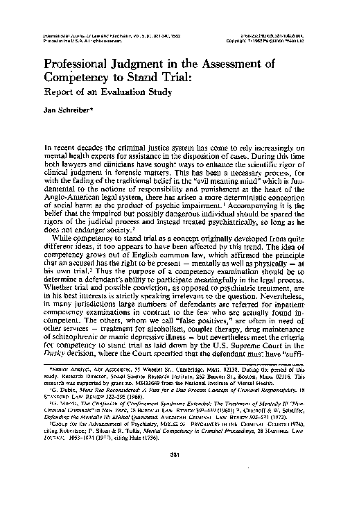 (PDF) Professional judgment in the assessment of competency to stand ...