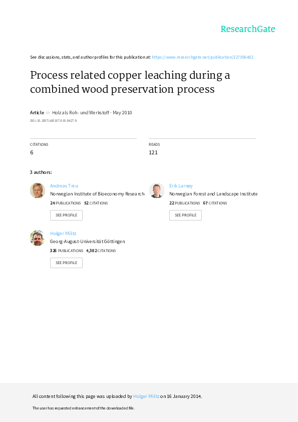 (PDF) Process related copper leaching during a combined wood preservation process Erik Larnøy