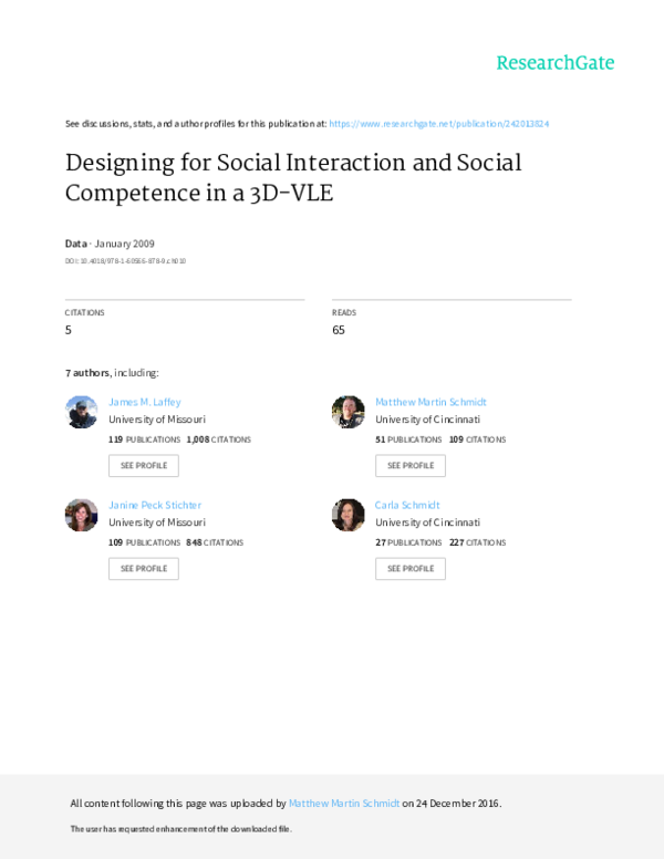 (PDF) Designing for social interaction and social competence in a 3D-VLE