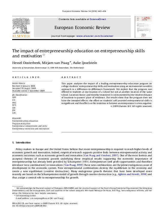 (PDF) The impact of entrepreneurship education on entrepreneurial outcomes