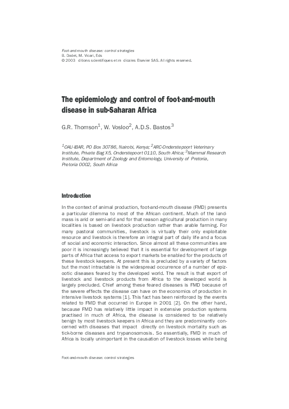 (PDF) The epidemiology and control of foot-and-mouth disease in sub ...