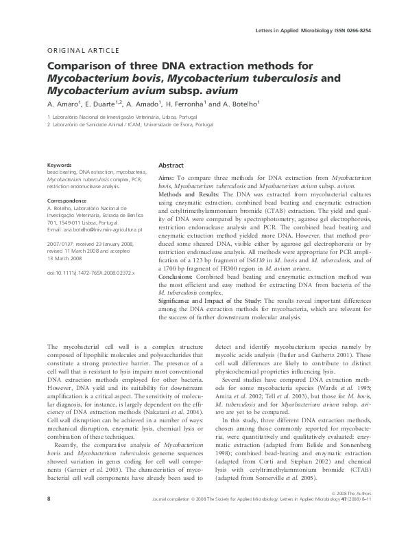 (PDF) Comparison of three DNA extraction methods for Mycobacterium ...