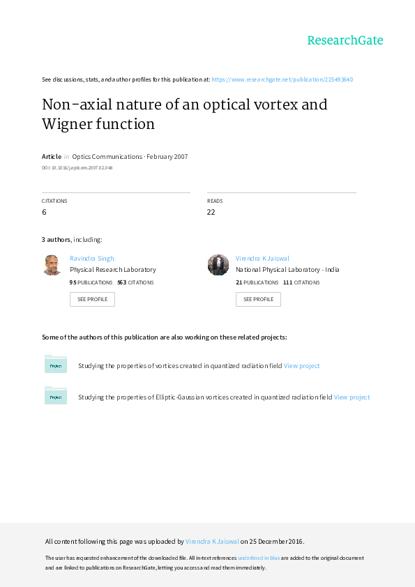(PDF) Nonaxial nature of an optical vortex and Wigner function