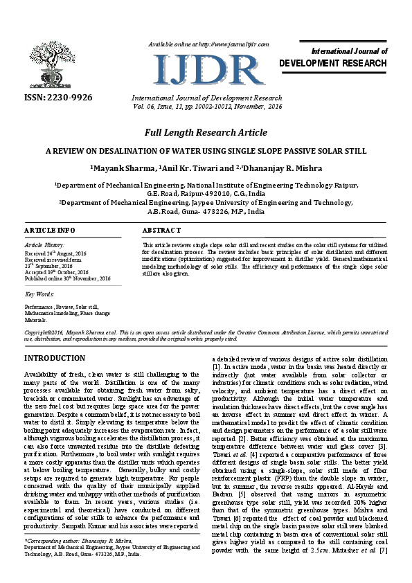 Solar water distillation project report pdf picture