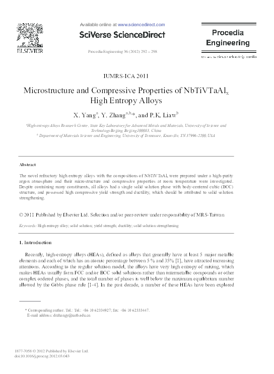 (PDF) Microstructure and compressive properties of multicomponent Al x ...