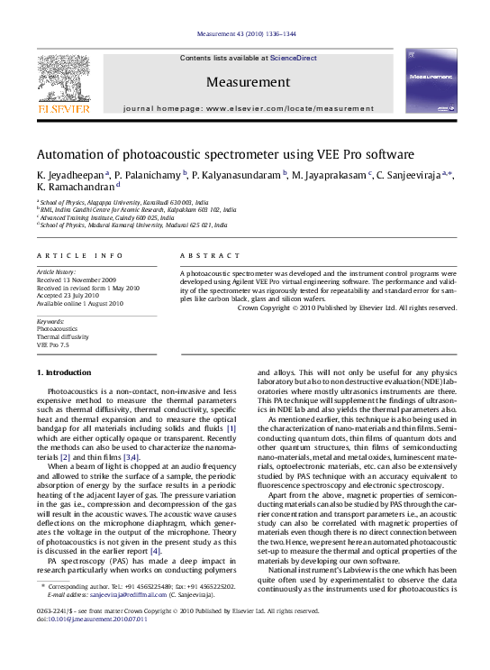 (PDF) Automation of photoacoustic spectrometer using VEE Pro software
