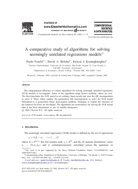 (PDF) A comparative study of algorithms for solving seemingly unrelated ...