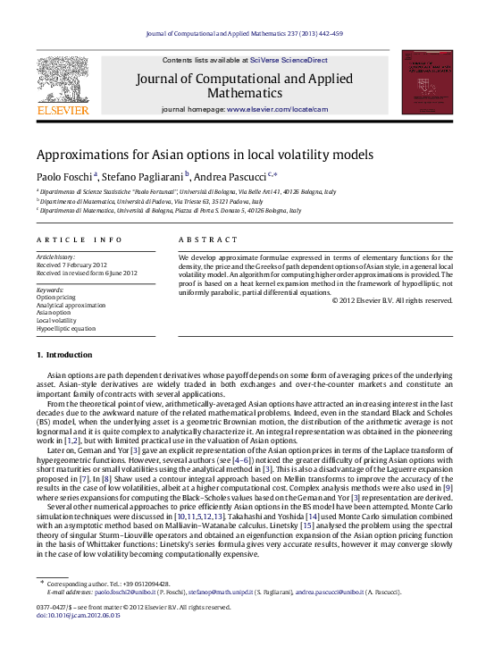 (PDF) Approximations for Asian options in local volatility models