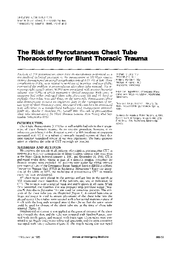 (PDF) The risk of percutaneous chest tube thoracostomy for blunt