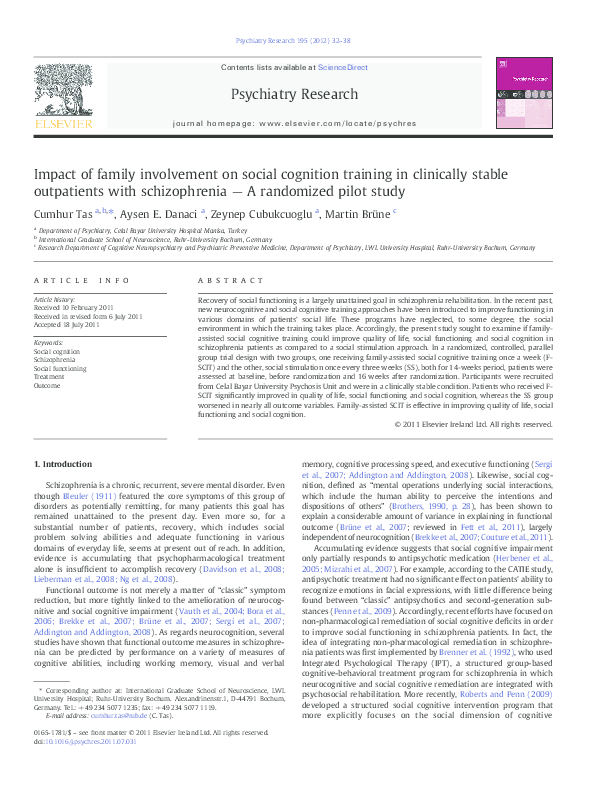 (PDF) Impact of family involvement on social cognition training in ...