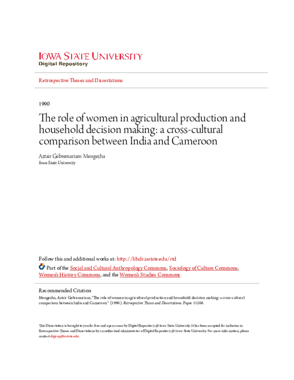 (PDF) The role of women in agricultural production and household ...