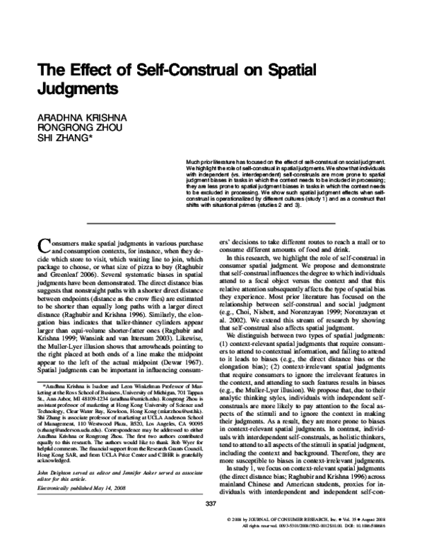 (PDF) The Effect of Self‐Construal on Spatial Judgments