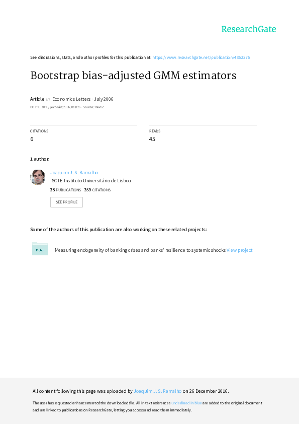 (PDF) Bootstrap biasadjusted GMM estimators Joaquim Ramalho