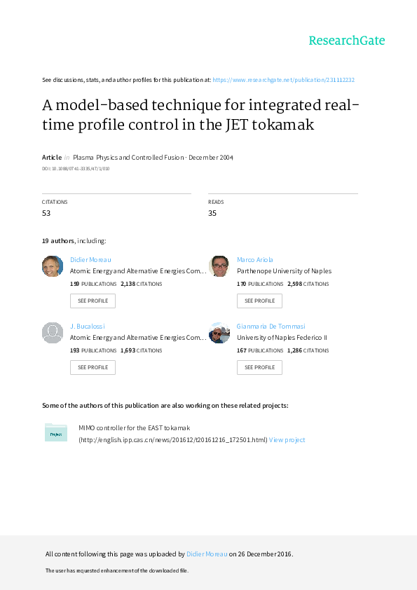 (PDF) A model-based technique for integrated real-time profile control ...