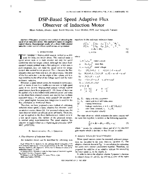 (PDF) DSP-based speed adaptive flux observer of induction motor