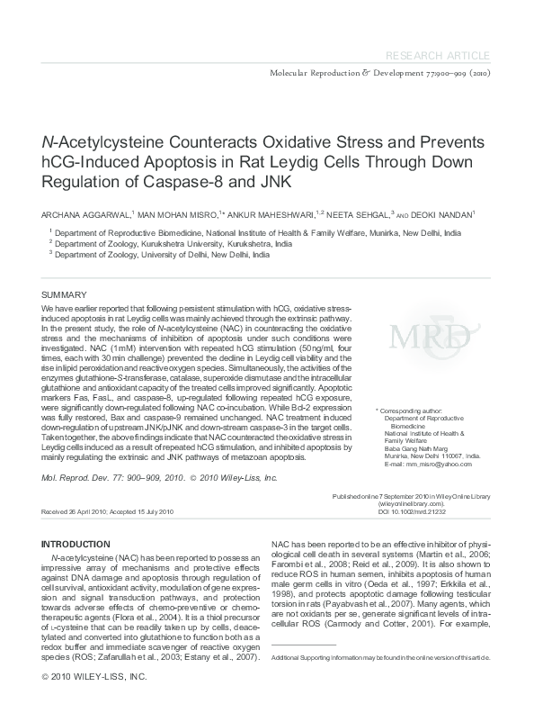 (PDF) N‐acetylcysteine counteracts oxidative stress and prevents hCG ...