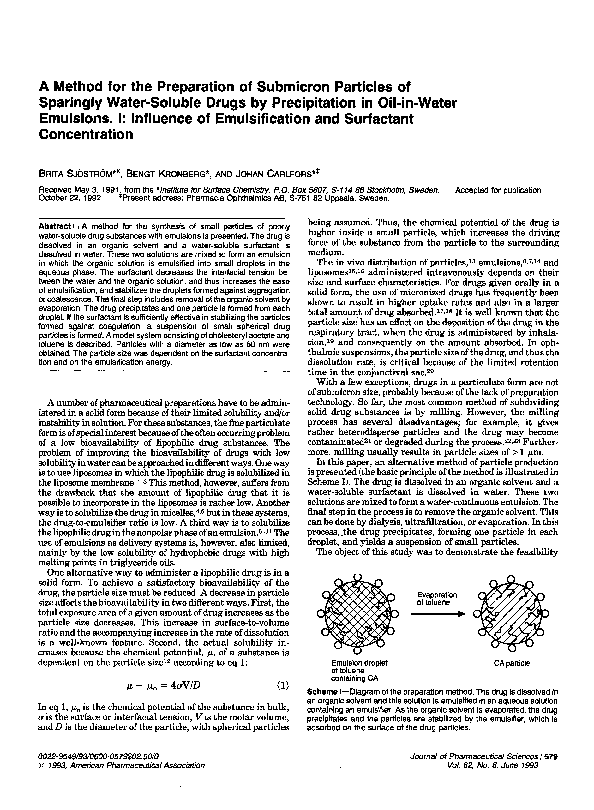 (PDF) A method for the preparation of submicron particles of sparingly ...