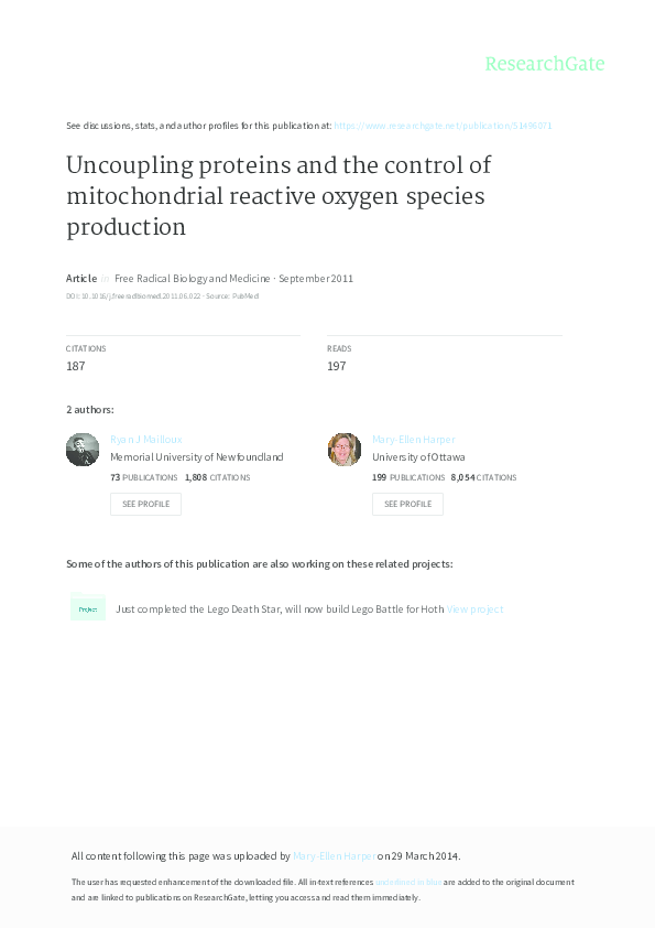 (PDF) Uncoupling proteins and the control of mitochondrial reactive ...
