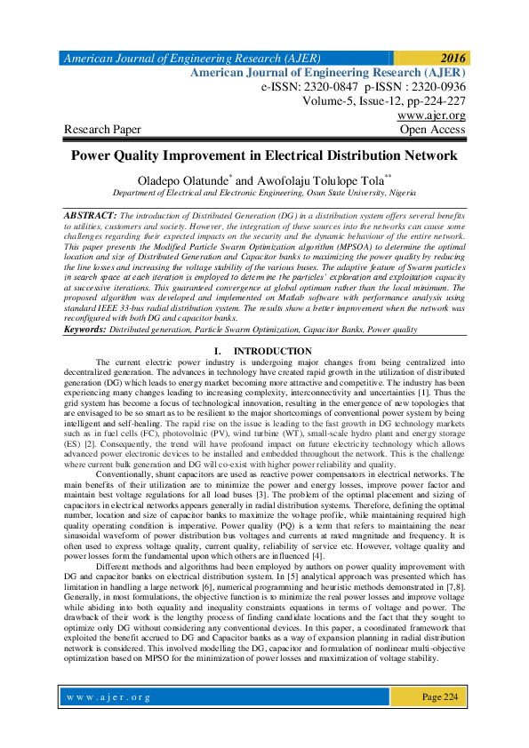 (PDF) Power Quality Improvement in Electrical Distribution Network