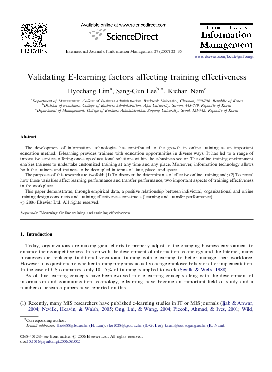 (PDF) Validating e-learning factors affecting training effectiveness