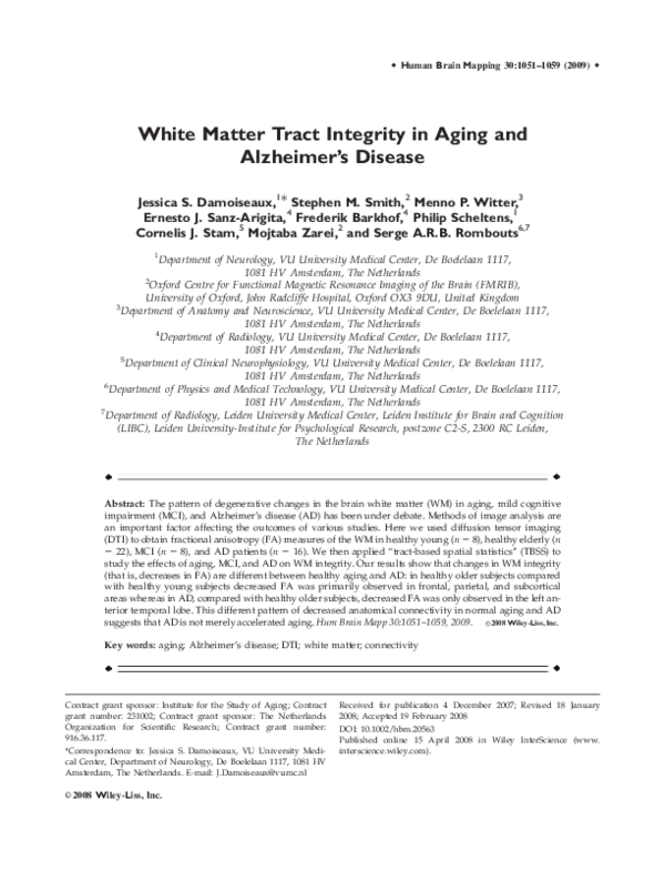 (PDF) White matter tract integrity in aging and Alzheimer's disease