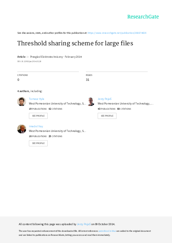 (PDF) Threshold sharing scheme for large files