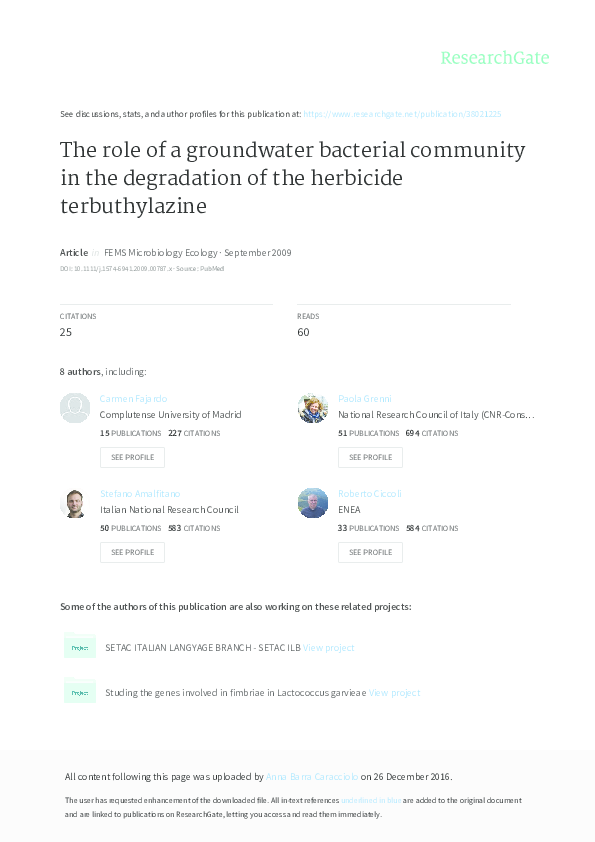 (PDF) The role of a groundwater bacterial community in the degradation ...
