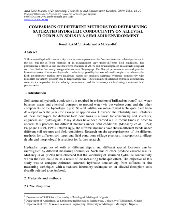 (PDF) COMPARISON OF DIFFERENT METHODS FOR DETERMINING SATURATED ...