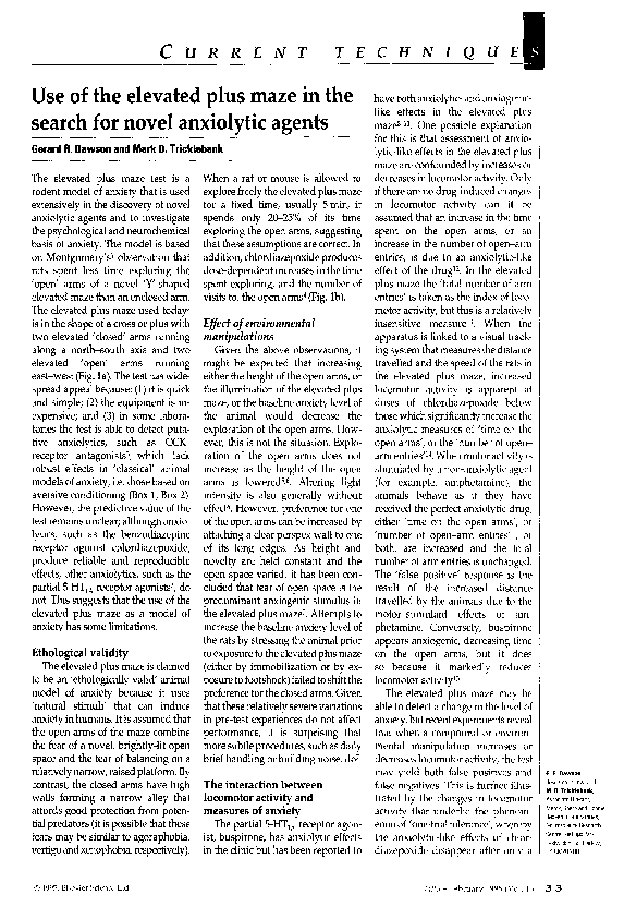 (PDF) Use of the elevated plus maze in the search for novel anxiolytic ...