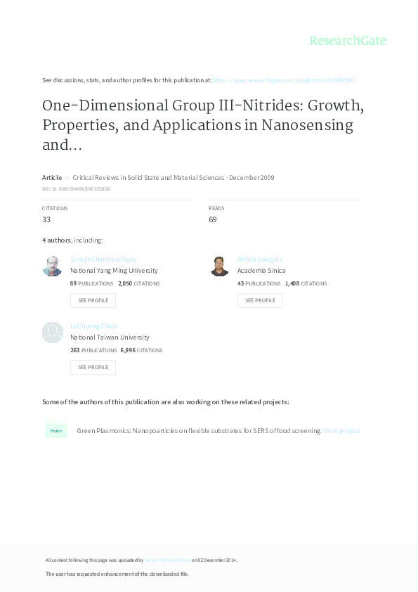 (PDF) One-Dimensional Group III-Nitrides: Growth, Properties, and ...