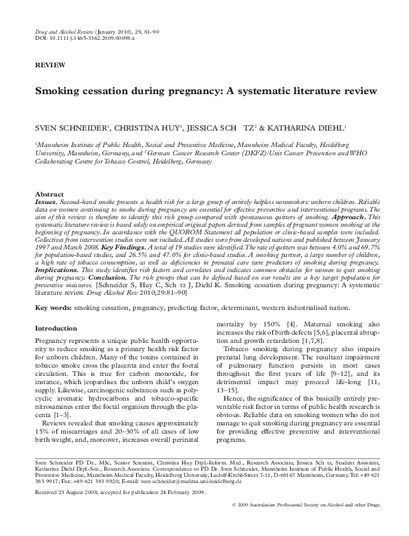 (PDF) Smoking cessation during pregnancy A systematic literature