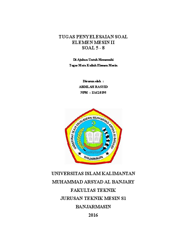 Doc Tugas Penyelesaian Soal Elemen Mesin Ii Soal 5 8