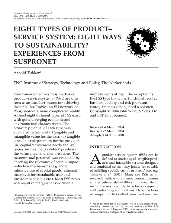(PDF) Eight types of product service system: eight ways to ...