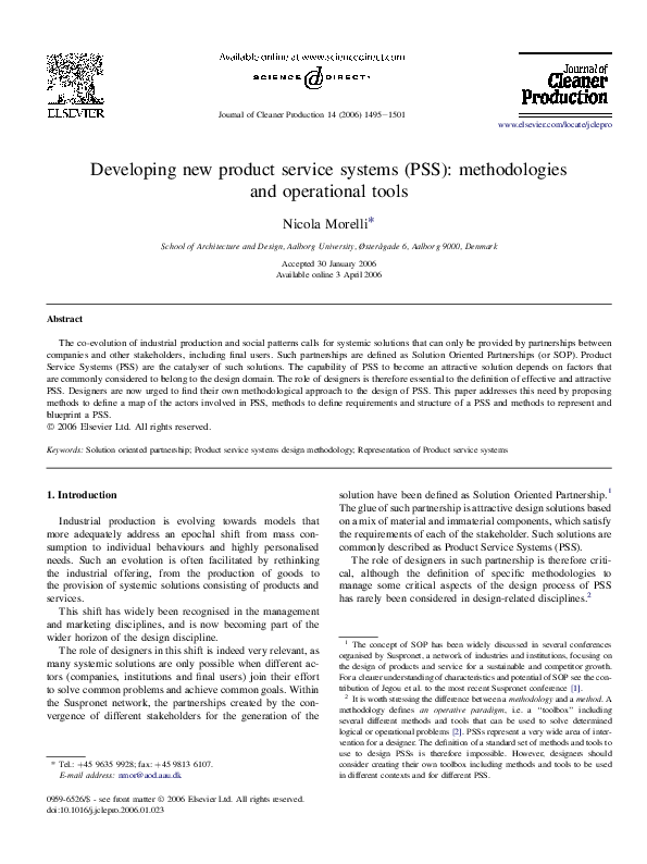 (PDF) Developing new product service systems (PSS): methodologies and ...