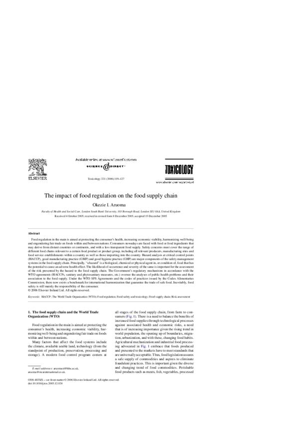 (PDF) The impact of food regulation on the food supply chain