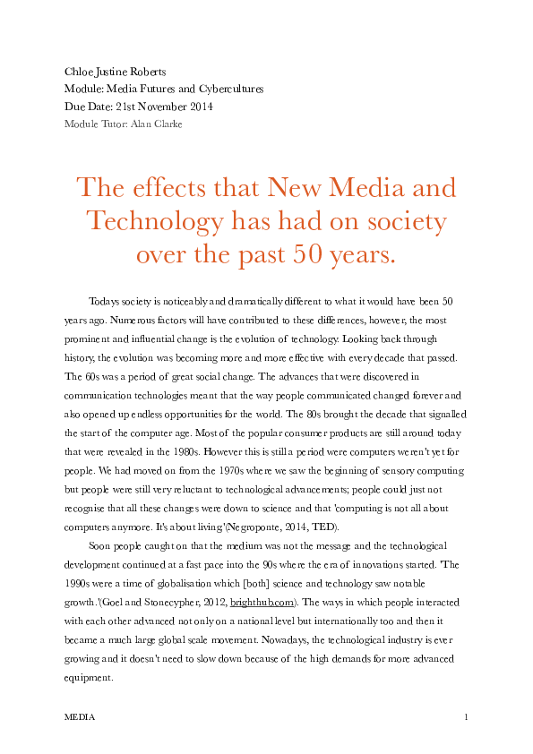(PDF) The effects that New Media and Technology has had on society over ...