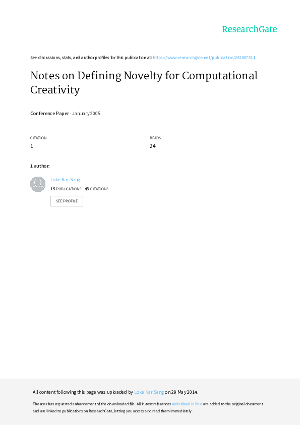 (PDF) Notes on defining novelty for computational creativity Ks Loke