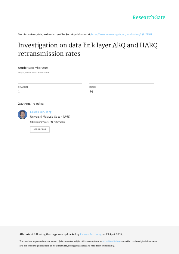 (PDF) Investigation on data link layer ARQ and HARQ retransmission