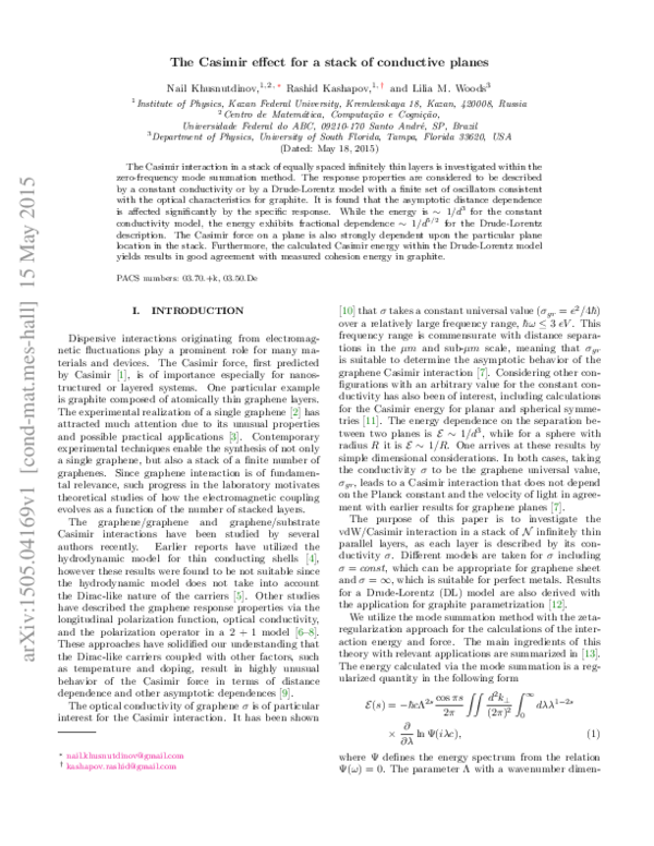 (PDF) Casimir effect for a stack of conductive planes